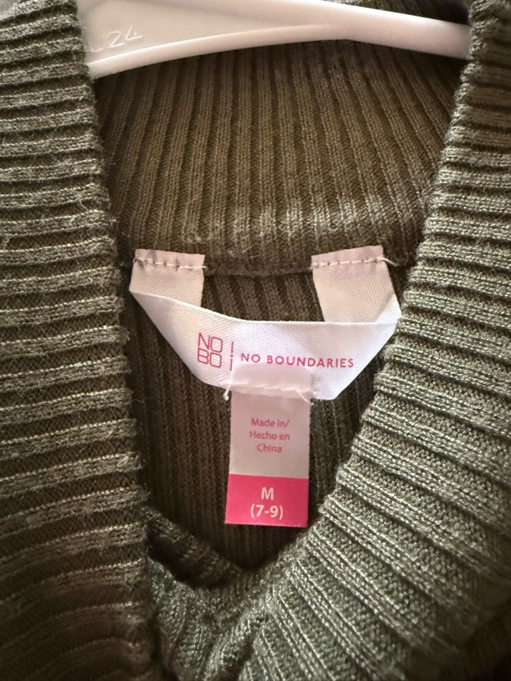 No Boundaries Olive Green Ribbed V-Neck Sweater